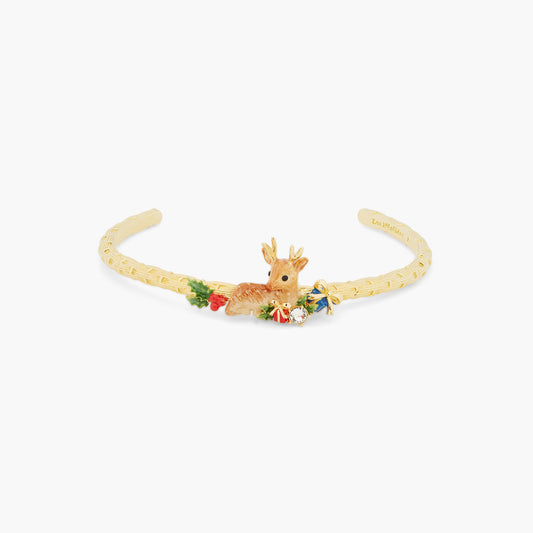 Fawn And Christmas Holly Bangle Bracelet