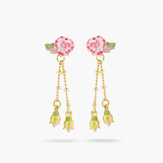 Rose And Rosebud Dangling Earrings