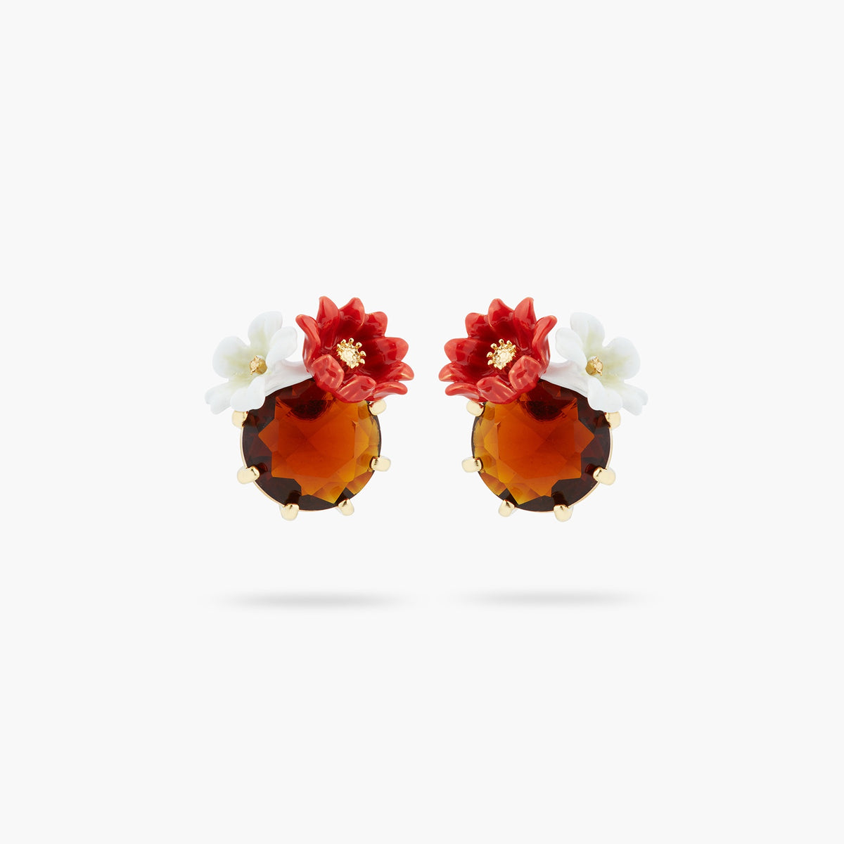 Two Flowers And Faceted Crystal Earrings | ASTM1021