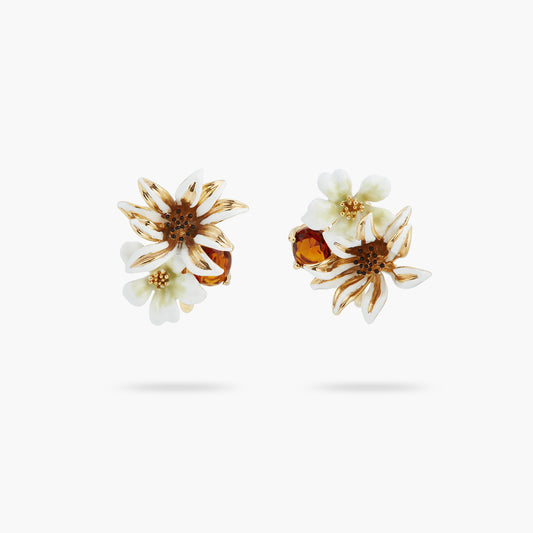 White And Gold Flowers And Faceted Crystal Earrings | ASTM1071