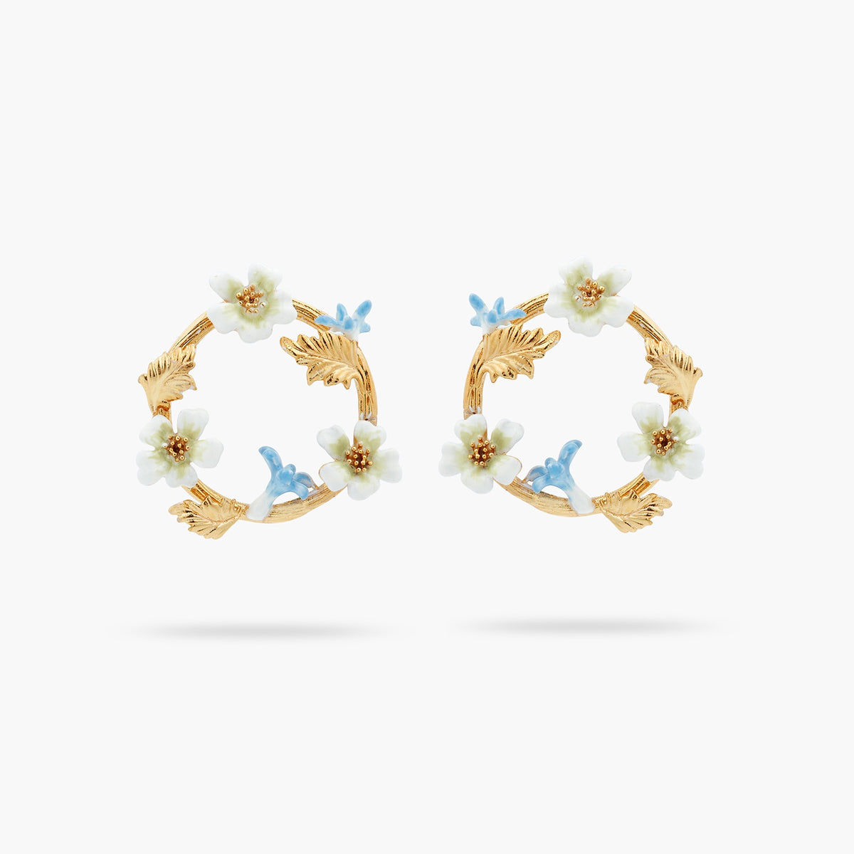 White And Blue Flowers Hoop Earrings | ASTM1081