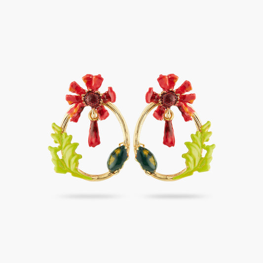 Ephemeral Flower And Scarab Beetle Hoop Earrings | ASTM1131
