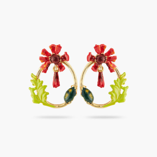 Ephemeral Flower And Scarab Beetle Hoop Earrings