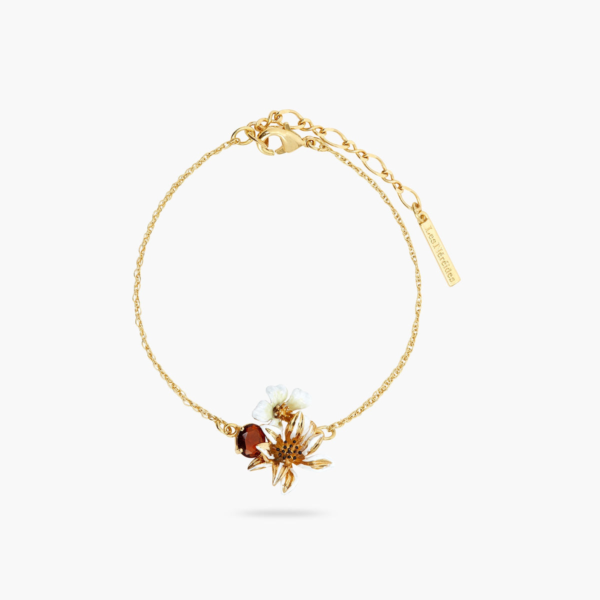 White And Gold Flowers And Round Faceted Crystal Stone Fine Bracelet | ASTM2041