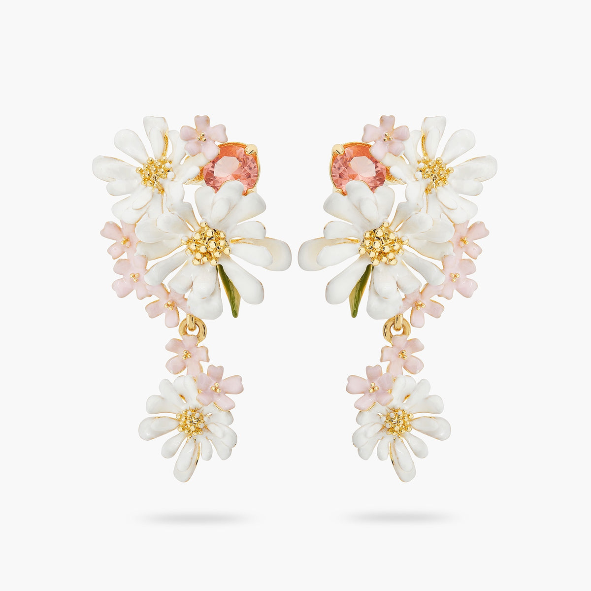 Verbena Flower And Round Stone Dangling Earrings | ATBP1051