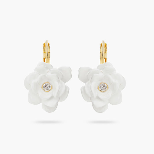 Gardenia And Cut Stone Earrings