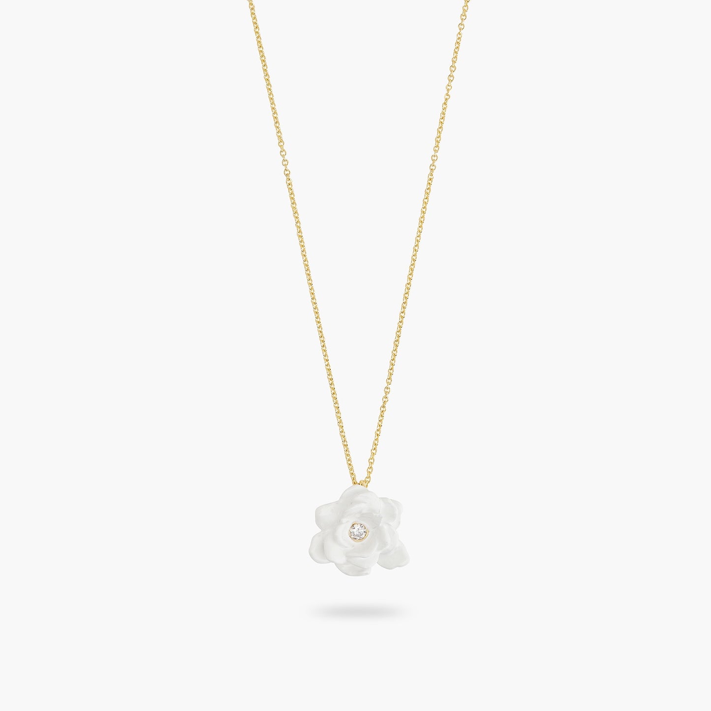 Gardenia And Cut Crystal Stone Fine Necklace | ATBP3051