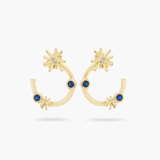 Gold Stars And Midnight Blue Stone Hoop Earrings | ATET1021