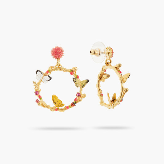 Enamelled Butterfly And Vegetal Elements Dangling Earrings