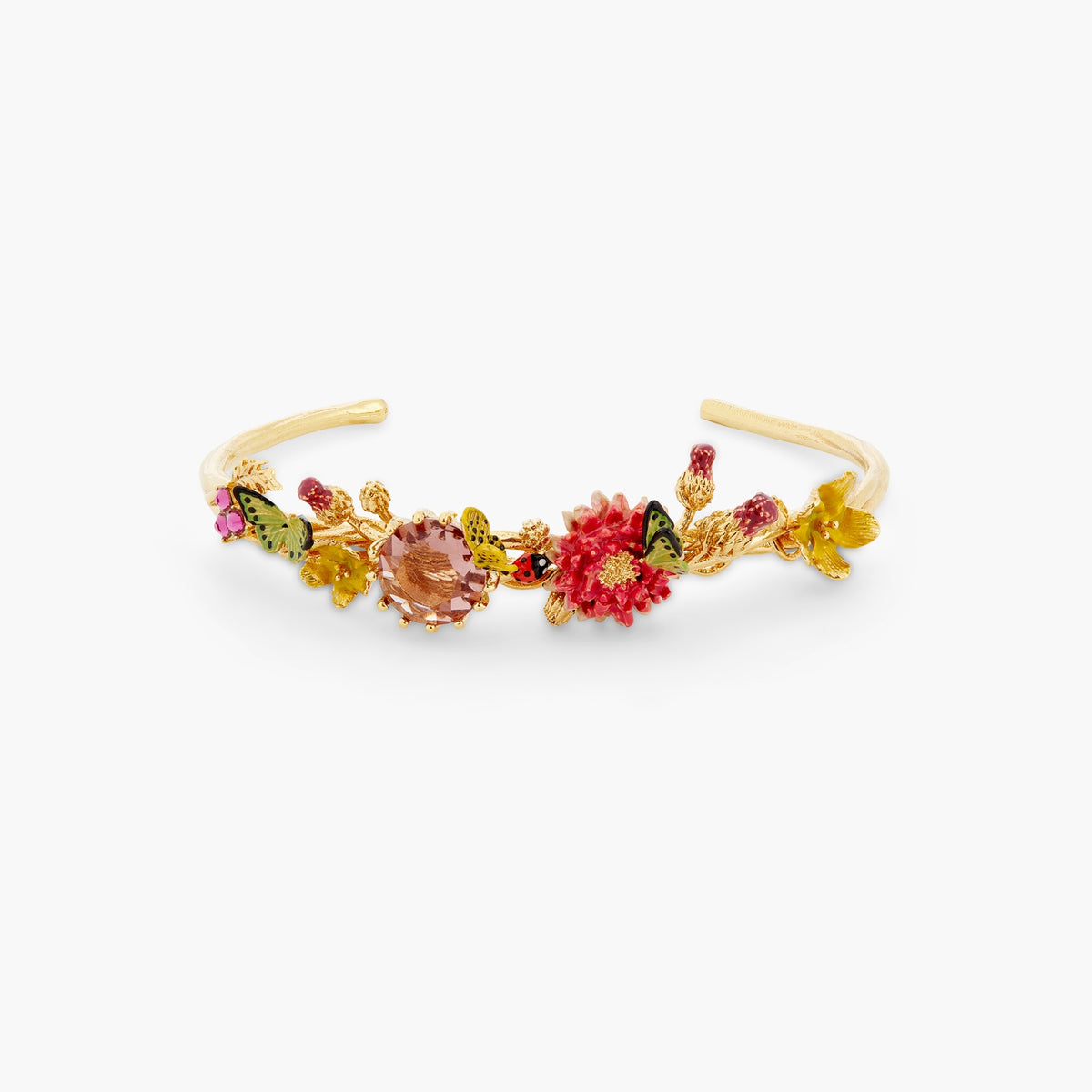 Butterfly Field And Round Stone Bangle Bracelet | ATLA2031