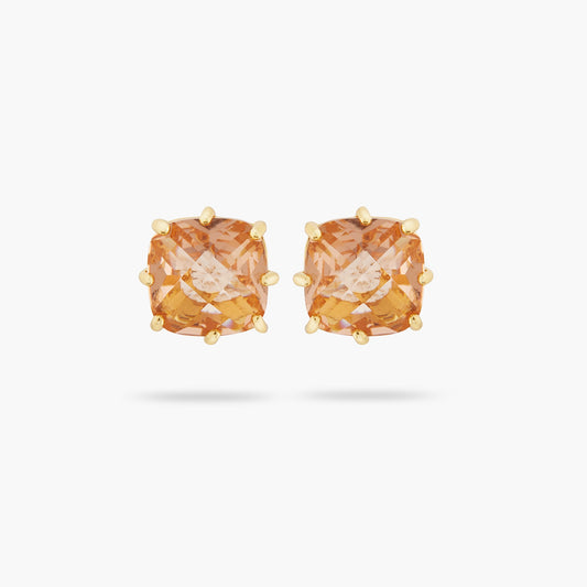 Apricot Pink Diamantine Square Stone Earrings