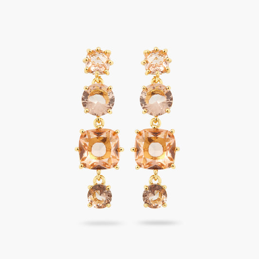 Apricot Pink Diamantine 4 Stone Dangling Earrings