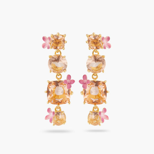 Apricot Pink Diamantine 4 Stone And Flower Dangling Earrings | ATLD1202