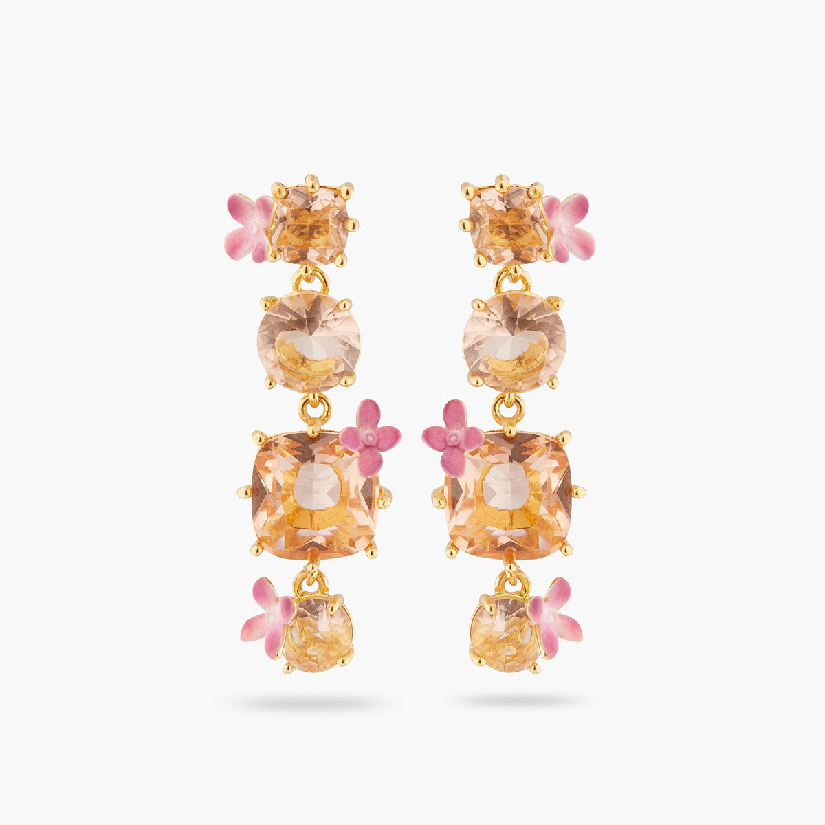 Apricot Pink Diamantine 4 Stone Earrings | ATLD1202