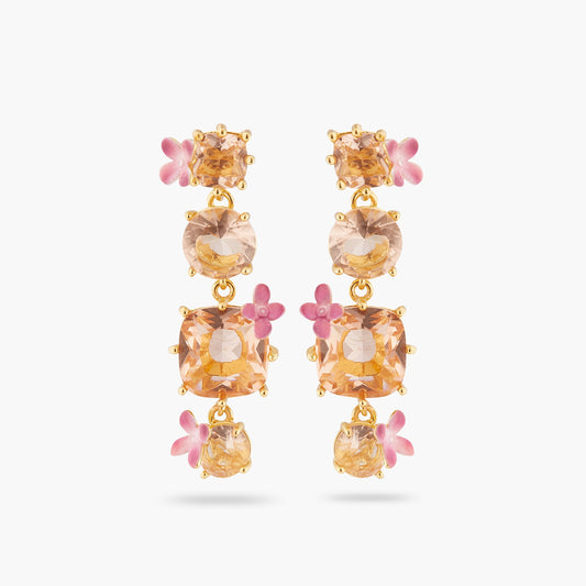 Apricot Pink Diamantine 4 Stone Earrings