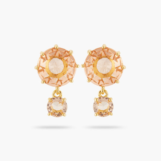 Apricot Pink Diamantine 2 Round Stone Earrings