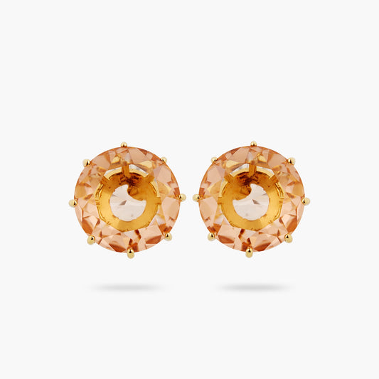 Apricot Pink Diamantine Round Stone Sleeper Earrings