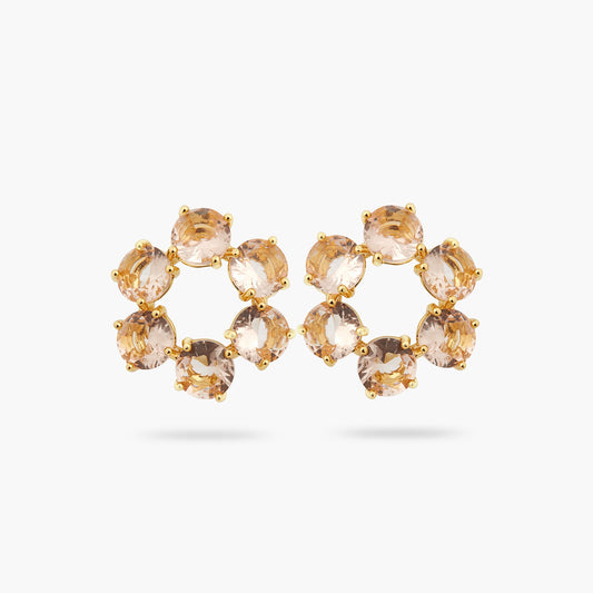 Apricot Pink Diamantine 6 Round Stone Earrings