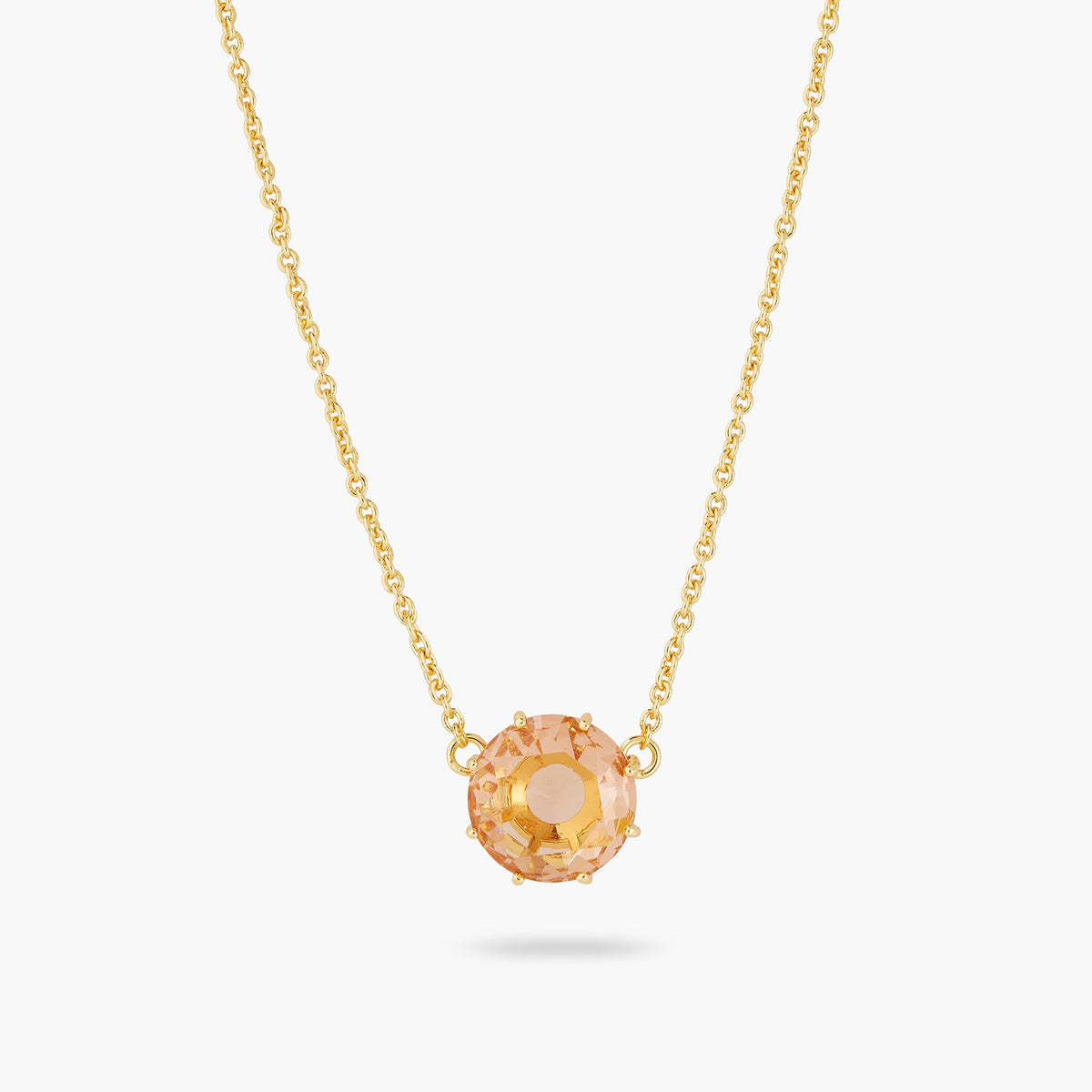 Apricot Pink Diamantine Flower And Round Stone Fine Necklace | ATLD3012