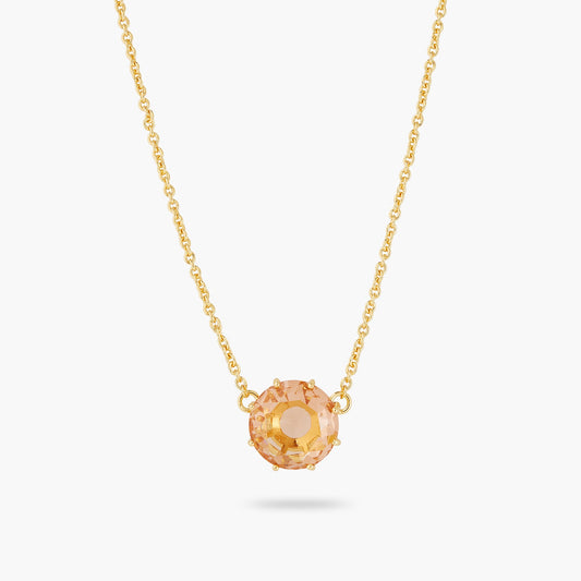 Apricot Pink Diamantine Flower And Round Stone Fine Necklace | ATLD3012