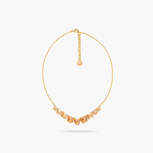 Apricot Pink Diamantine 9 Stone Fine Necklace