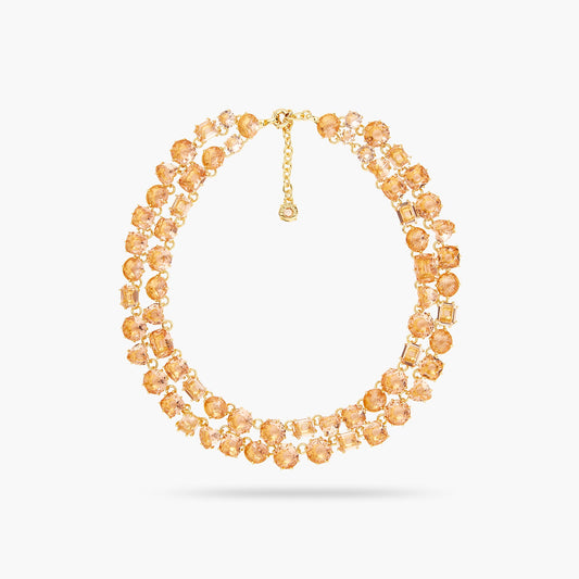 Apricot Pink Diamantine 2 Row Statement Necklace