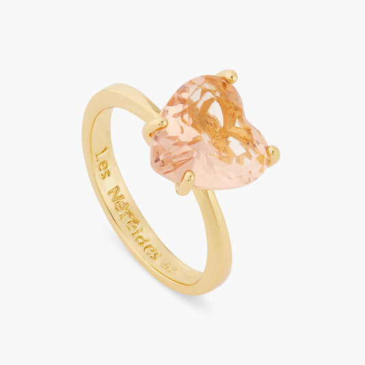 Apricot Pink Diamantine Heart Solitaire Ring