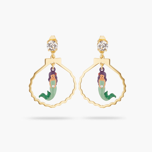 Mermaid, Cut Stone, Seashell Shape Earrings