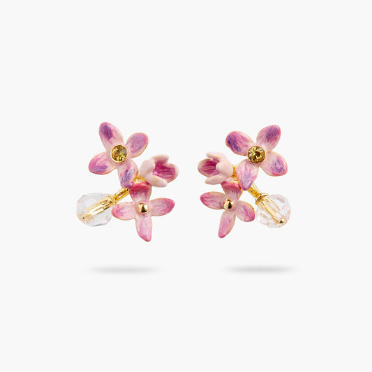 Lilac Flower And Cut Crystal Bead Earrings | ATPO1041