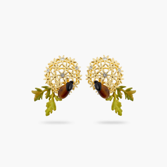 Golden Flower Bouquet And Scarab Beetle Earrings | ATPO1101