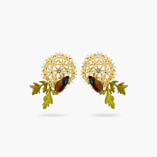Golden Flower Bouquet And Scarab Beetle Earrings
