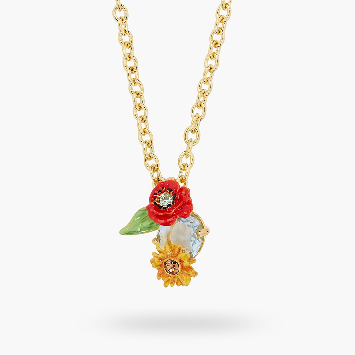 Wildflower And Round Stone Pendant Necklace | ATPO3031