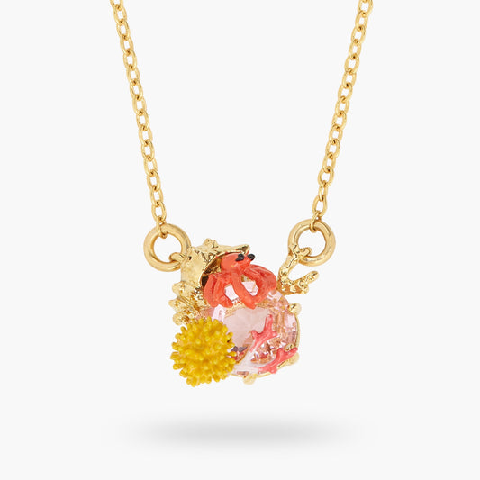 Hermit Crab And Light Pink Cut Crystal Stone Pendant Necklace | ATPR3041