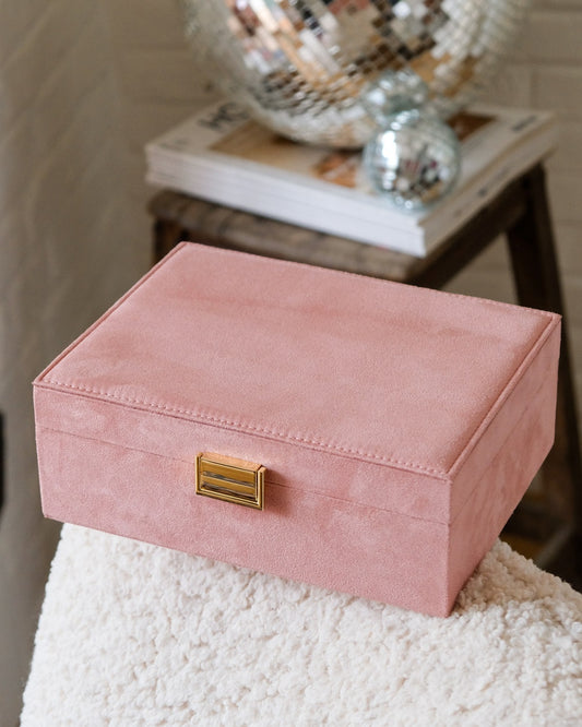 Velvet Jewellery Box with Compartment - Rose Pink