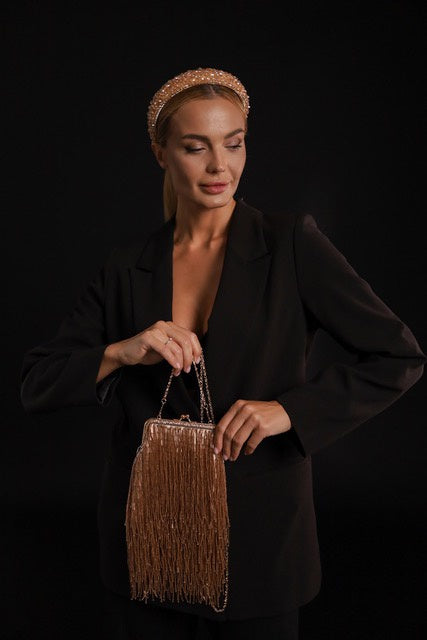 Beaded Handmade Handbag - Champagne