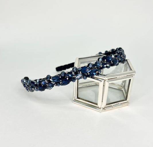 Handmade Beaded Headband - Navy