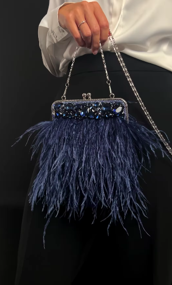 Navy Feather Handbag