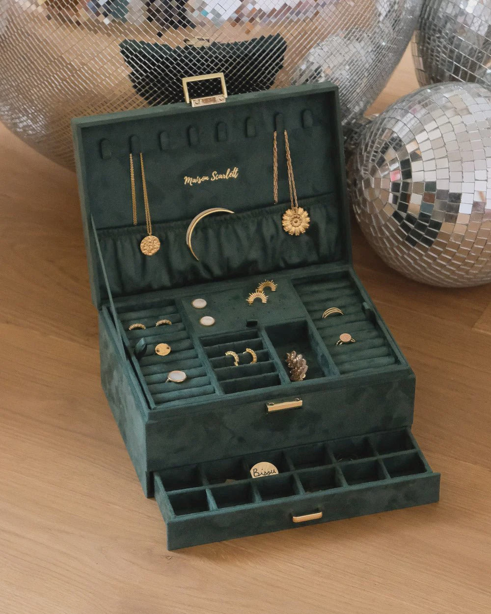 Denise Velvet Jewellery Box - Green